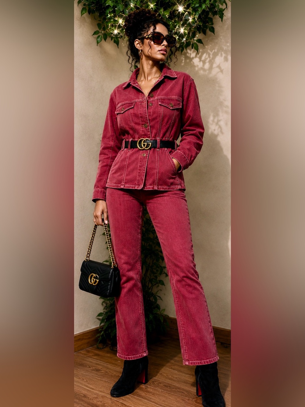Ashley Stewart Red Denim Jacket NWT & Pants Set Sz 14/16 Contrast Stitch